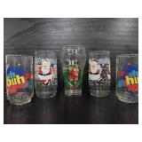 Five vintage Christmas soda glass cups