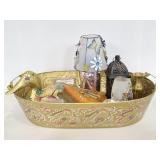 Large metal decorative bin with goodies