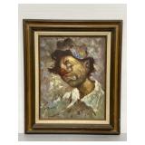 Framed original signed canvas clown painting