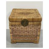 Wicker storage ottoman w/ etched brass hinge