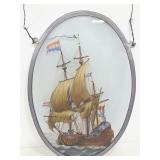 Dutch flag ship painted on glass suncatcher