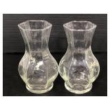 Two small hexagon clear glass vases