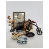 Collection of vintage and antique figures and art