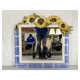 Large handpainted wood sunflower mirror