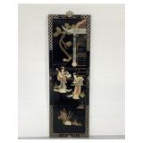 Handpainted Japanese wood panel w/ marble inlay