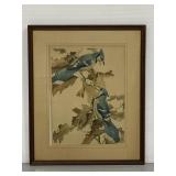 Vintage framed blue jay lithograph USA