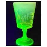 Vintage Uranium glass grape and vine chalice