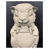 Vintage ceramic sheep in overalls cookie jar