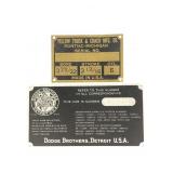 Dodge Brothers & Yellow Truck card plates