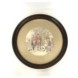 Vintage circular wood framed townspeople print