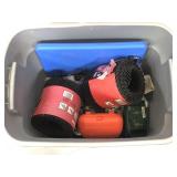 Tote of assorted garagey items