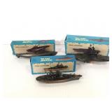 Trio of die cast ship pencil sharpeners w/ boxes