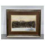 Framed original winter scene watercolor painting