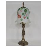 Vintage bronze hand painted lamp w/ ruffle shade