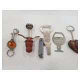 Vintage bottle openers, bottle stopper & keychains