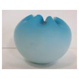 Round blue and white glass vase