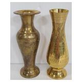 Pair of small etched brass vases