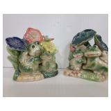 Two pearlescent cerMic frog figurines