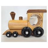 Wooden train coin bank