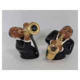 Pair of clay art musicians salt & pepper shakers