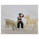 Vintage cowboy, steer and horse small toys