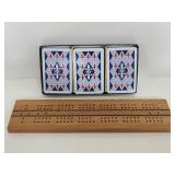 Vintage cribbage board w/ playing cards