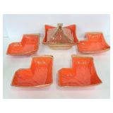Set of 5 orange and gold dishes