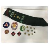Lot of mostly Girl Scout patches, pins, sash