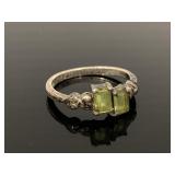 Double green stone 925 marked sterling ring