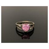 925 sterling silver pink heart stone ring