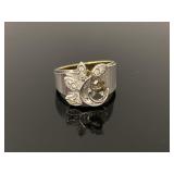 Vintage signed18kt HGF moon flower ring