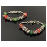 Pair of glass bead holiday charm bracelets