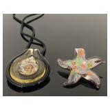 Pair of hand blown art glass necklace pendants