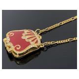 Jeweled enamel purse locket chain necklace