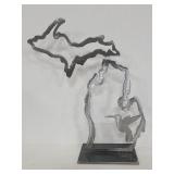 Standing metal Michigan hummingbird decor piece