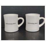 Pair of white Good Morning Detroit mugs