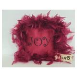 Joy/Noel decorative red feather throw pillow