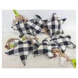 Six black & white fabric plaid star ornaments