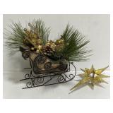 Bronzed metal sleigh decor piece & ornament