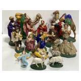 Vintage handpainted 17-pc ceramic nativity set