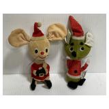 Two vintage stuffed Santa Mouse figures