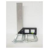 Two work clamps and square/level combo