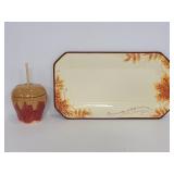 Fall serving dish w/ caramel apple dish w/ lid