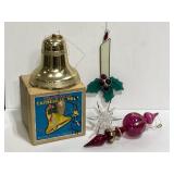 Vintage Christmas bell, glass ornaments & more