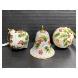 Set of 3 new enameled Holly leaf ornaments