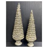 Pair of sparkly wood decor Christmas trees