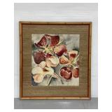 Vintage original watercolor in bamboo wood frame
