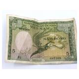 Vintage Vietnamese five dong bill