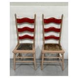 Antique painted wood chairs w/ leather seats