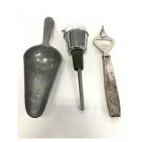 Vintage scoop, bottle stopper, & bottle opener